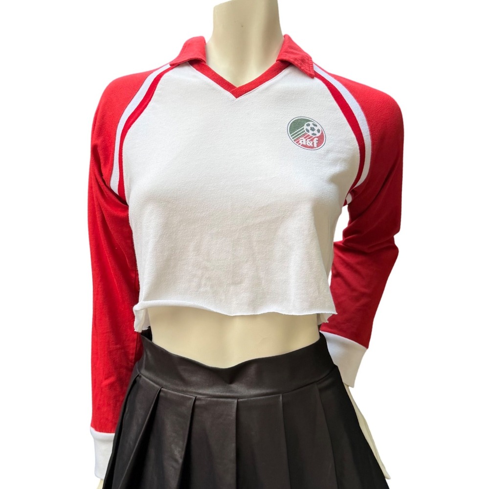 Vintage 90's Abercrombie & Fitch Soccer Jersey Cropped Red White Blokette Y2K S